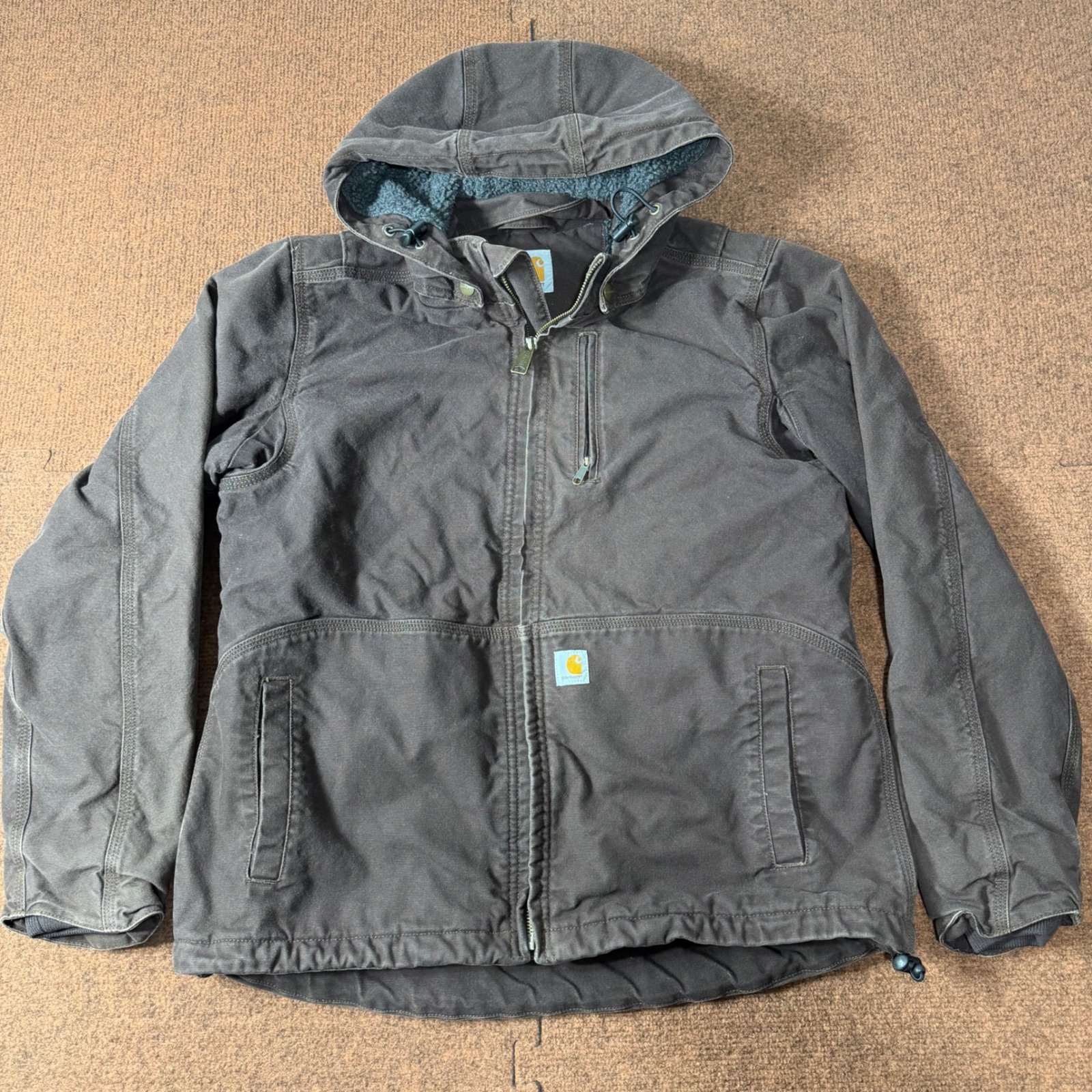 Carhartt Full Swing Caldwell Jacket Brown Sherpa Lined Hooded Work Coat Medium